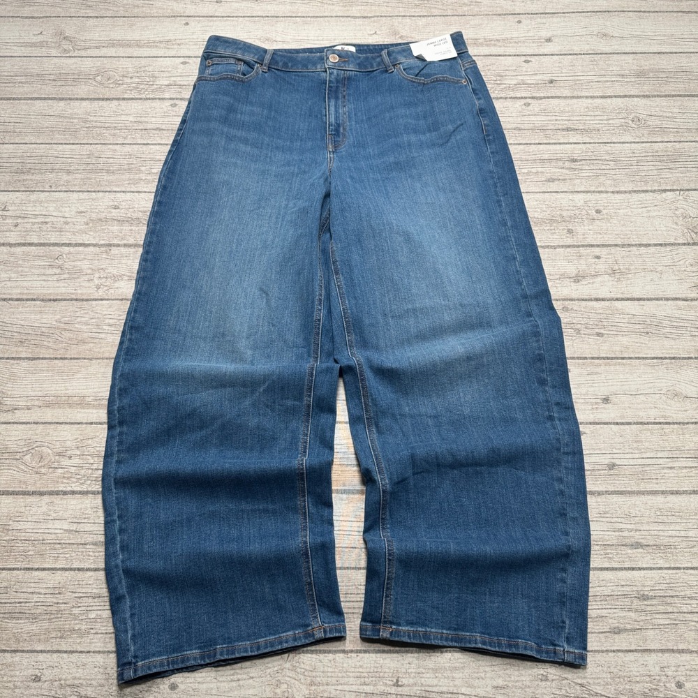 NEW D/C Jeans Womens 18 Blue Denim Curvy Fit High Rise Wide Leg Baggy Fit Cotton